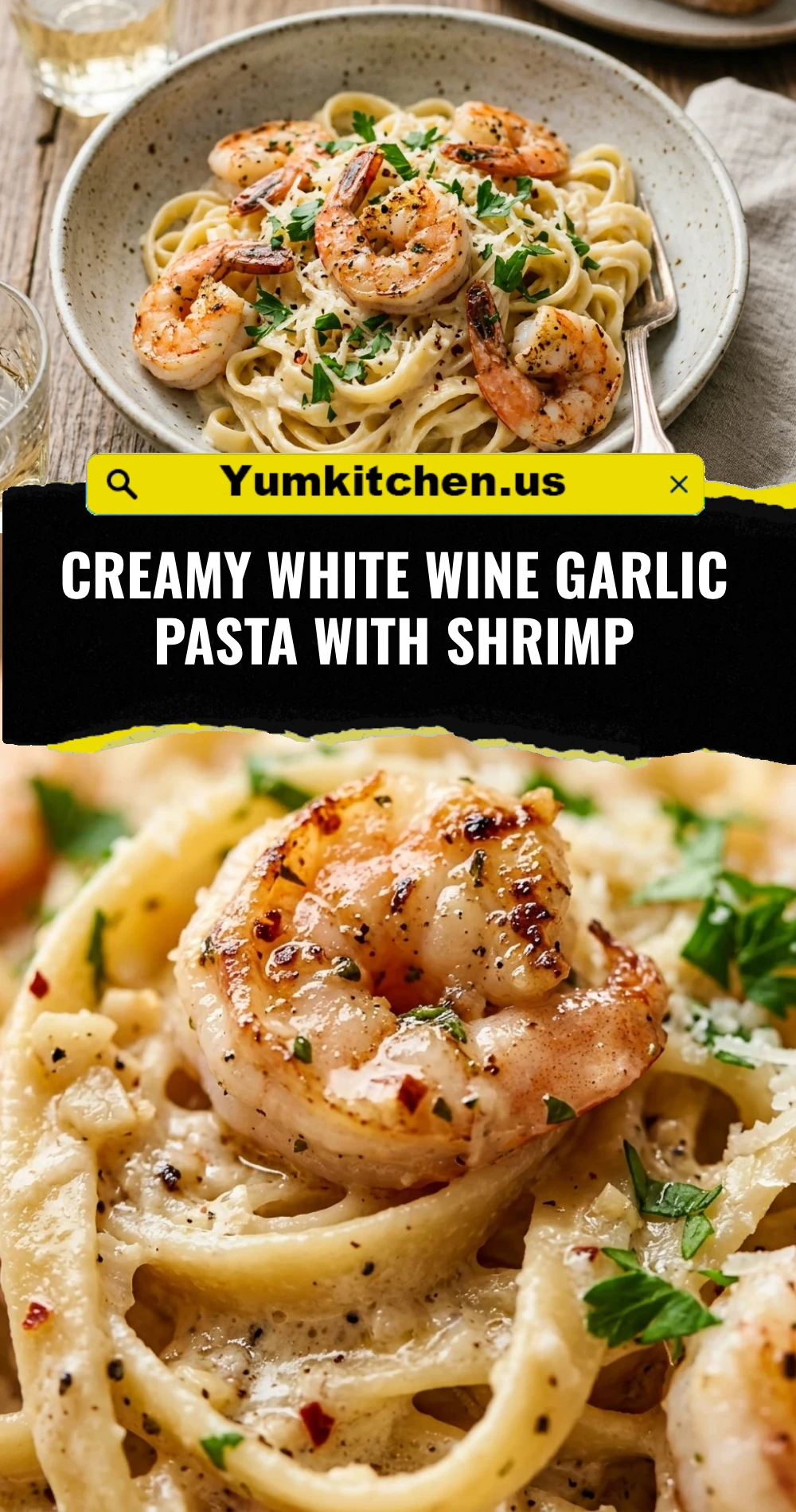 Creamy White Wine Garlic Pasta With Shrimp