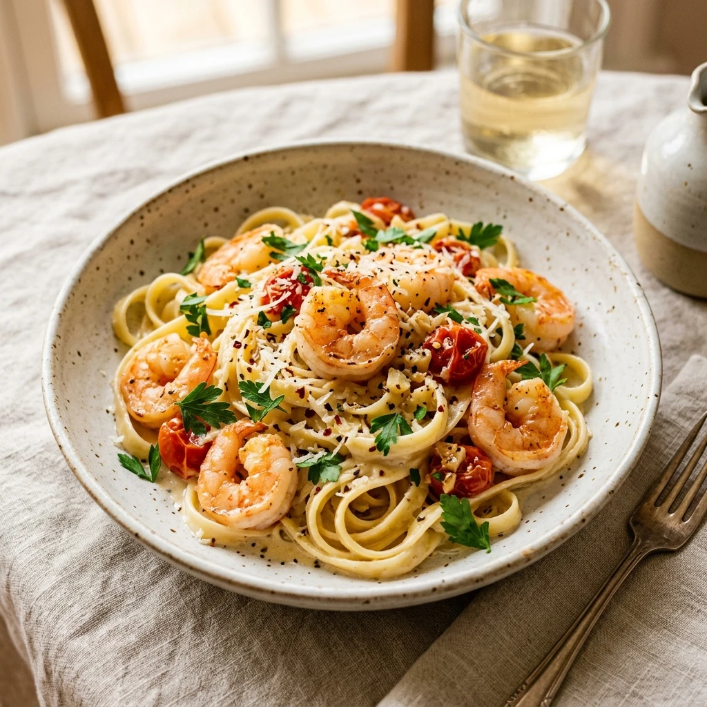 Creamy White Wine Pasta With Shrimp Garlic