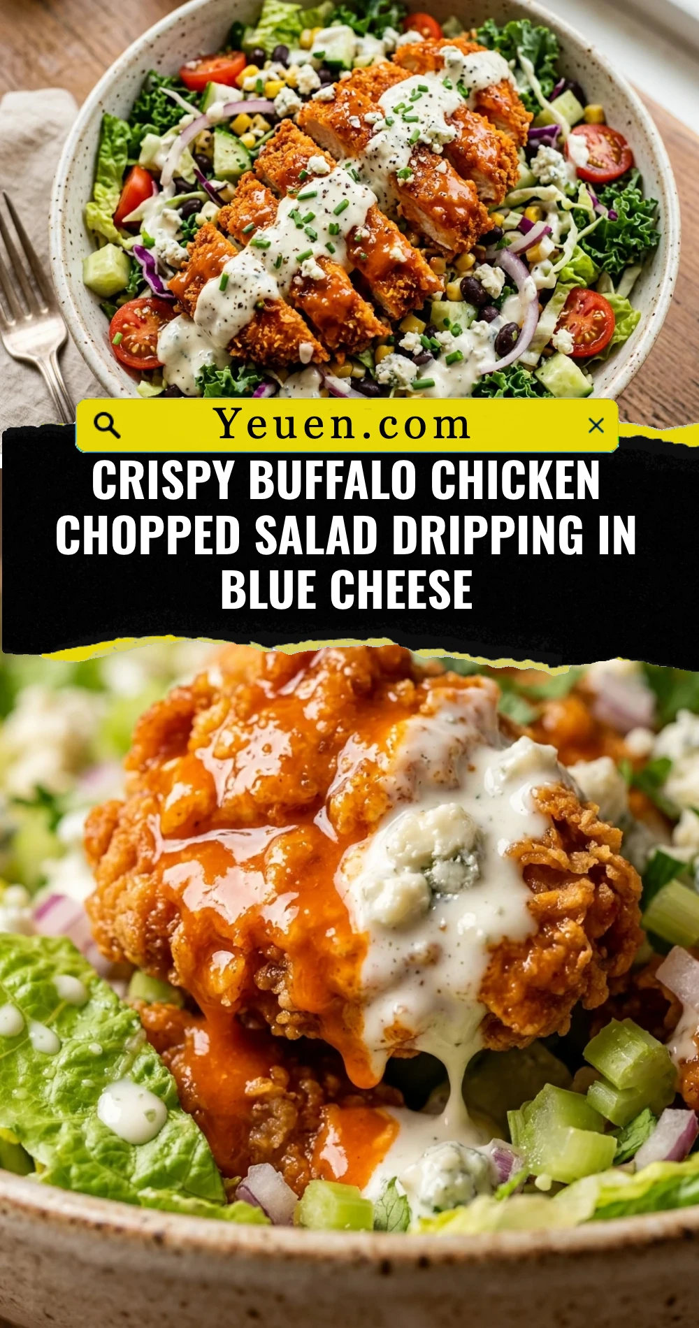 Crispy Buffalo Chicken Chopped Salad Dripping In Blue Cheese