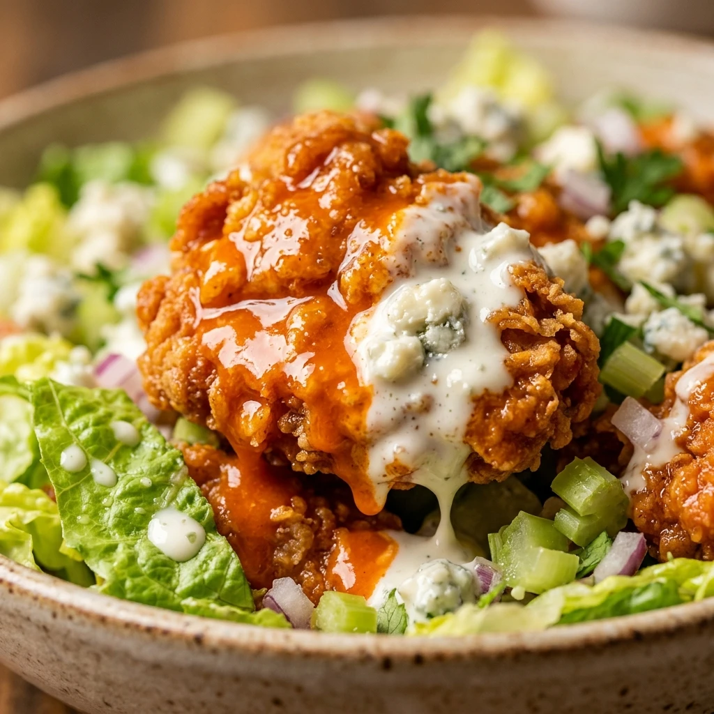 Crispy Buffalo Chicken Chopped Salad Dripping In Blue Cheese