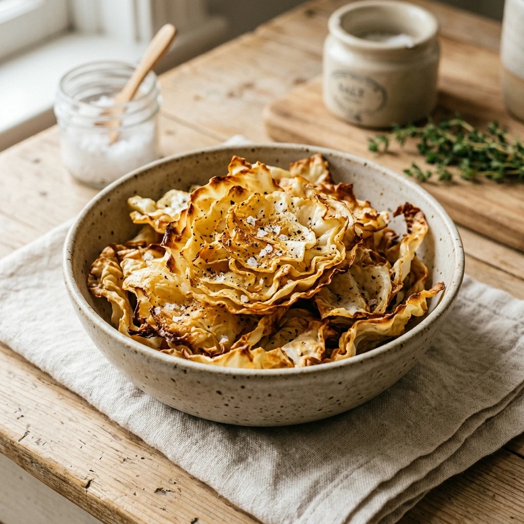 Crispy Cabbage Chips Healthy Snack 3 Ingredient