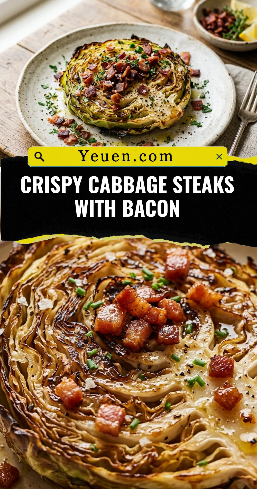 Crispy Cabbage Steaks With Bacon
