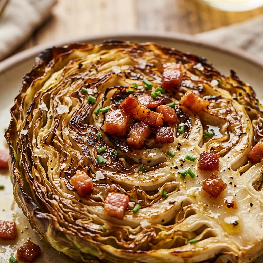 Crispy Cabbage Steaks With Bacon