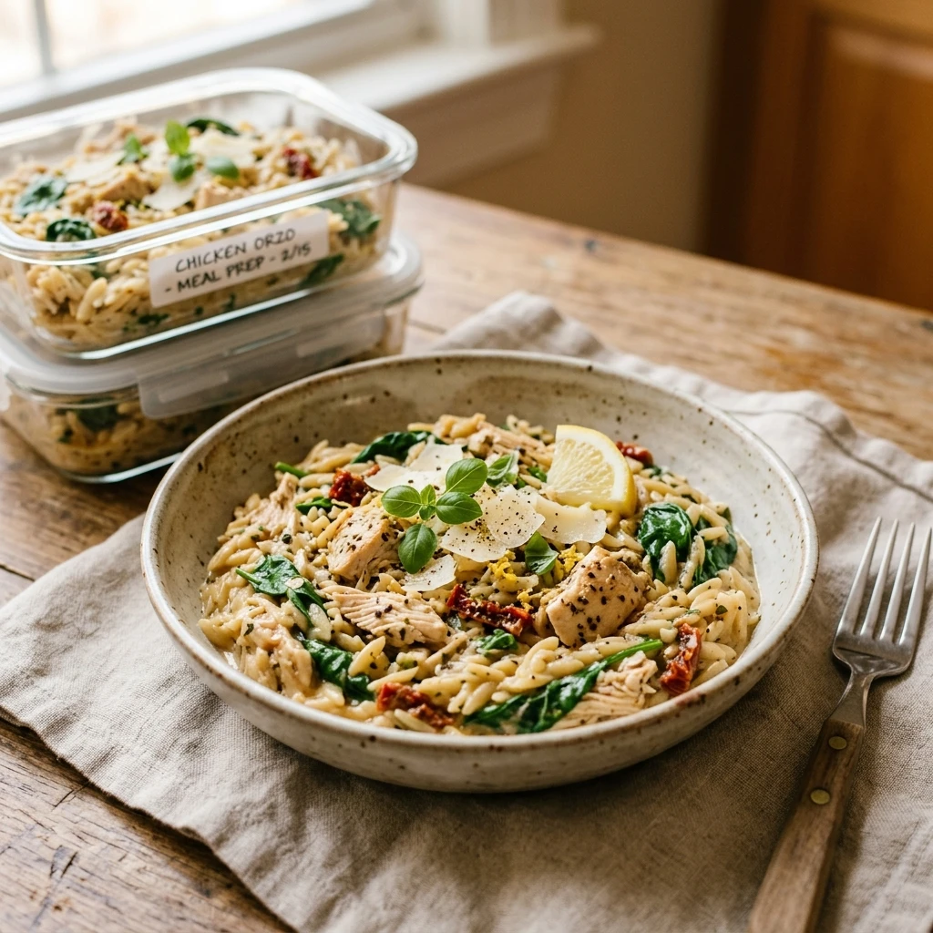 Crockpot High Protein Chicken And Spinach Orzo Meal Prep