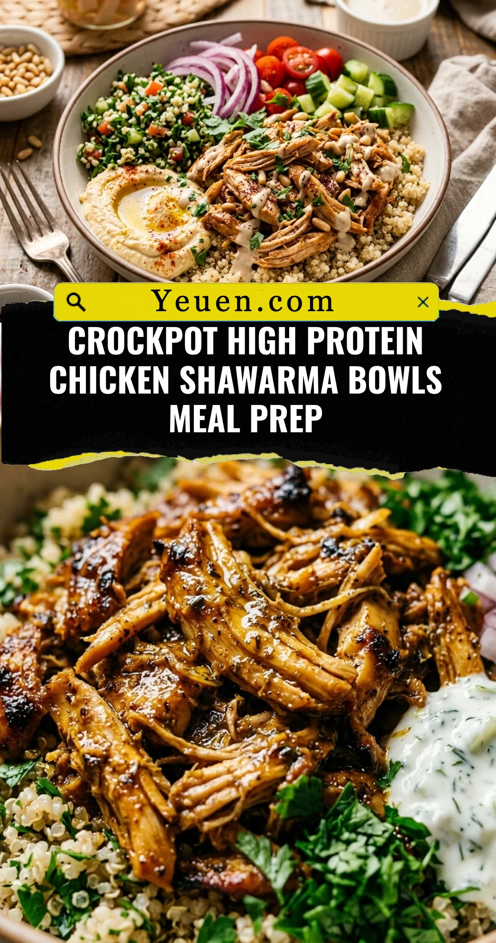 Crockpot High Protein Chicken Shawarma Bowls Meal Prep