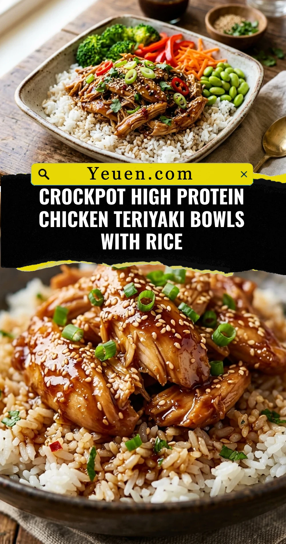 Crockpot High Protein Chicken Teriyaki Bowls With Rice