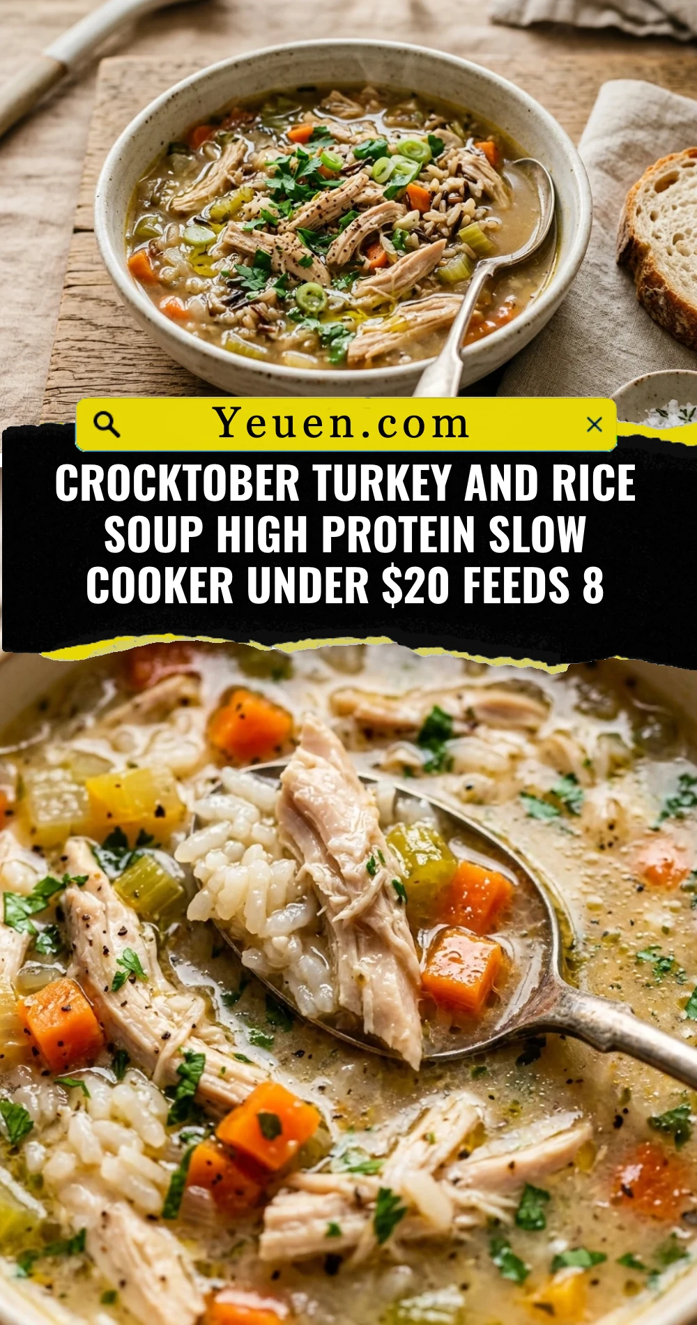 Crocktober Turkey And Rice Soup High Protein Slow Cooker Under $20 Feeds 8