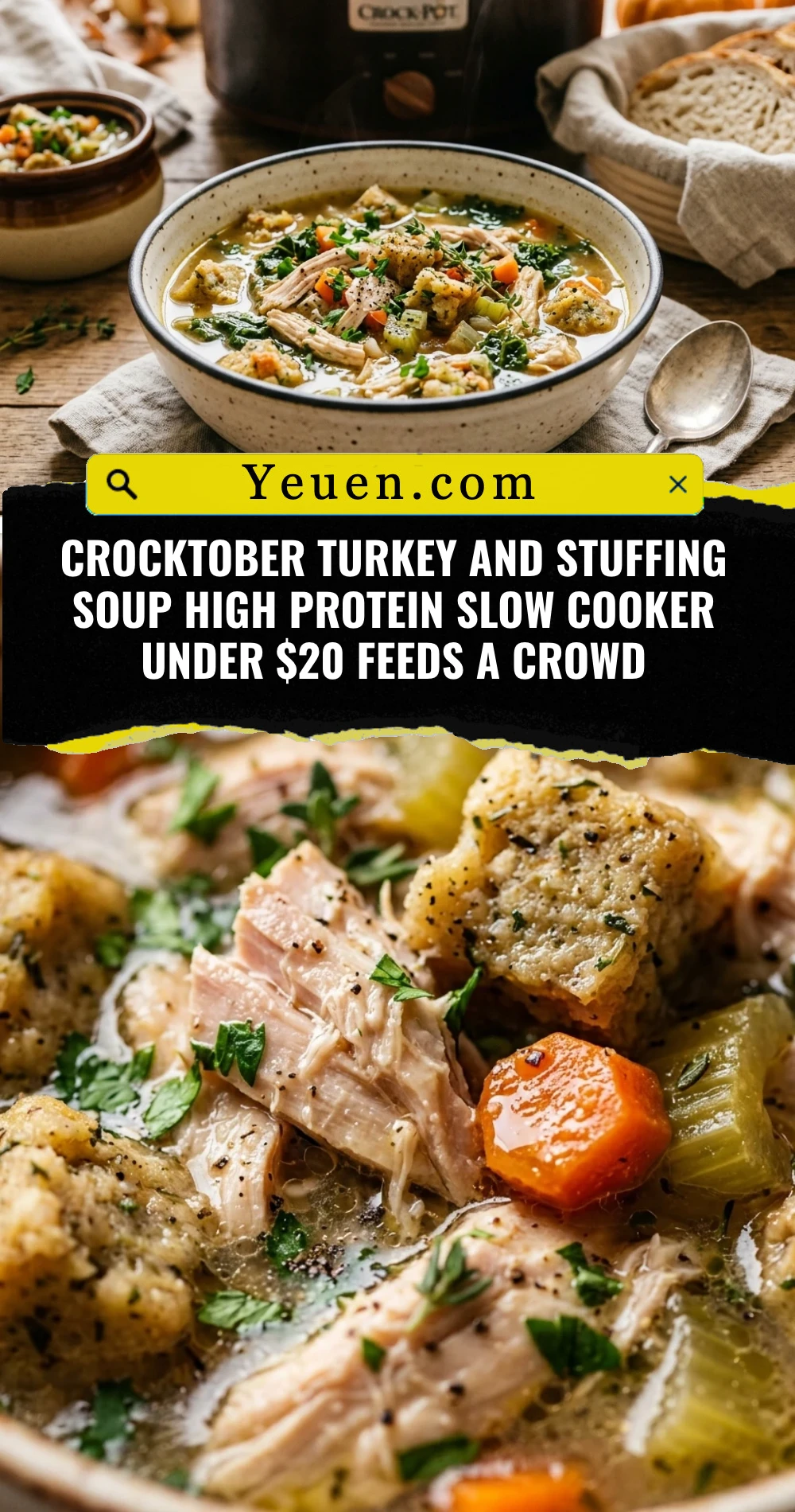 Crocktober Turkey And Stuffing Soup High Protein Slow Cooker Under $20 Feeds A Crowd