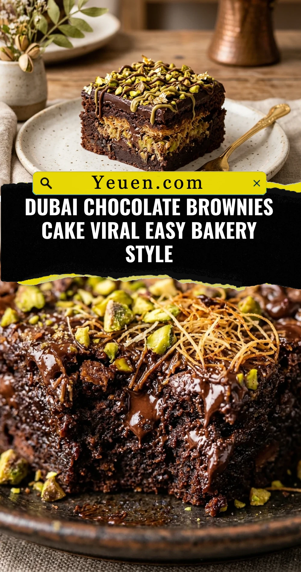 Dubai Chocolate Brownies Cake Viral Easy Bakery Style