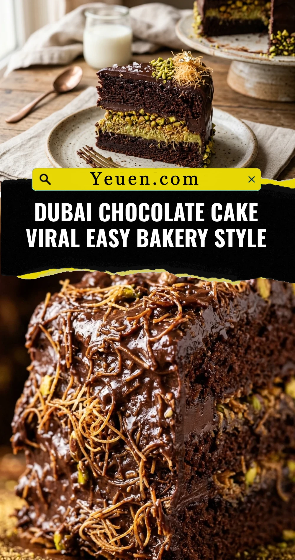 Dubai Chocolate Cake Viral Easy Bakery Style