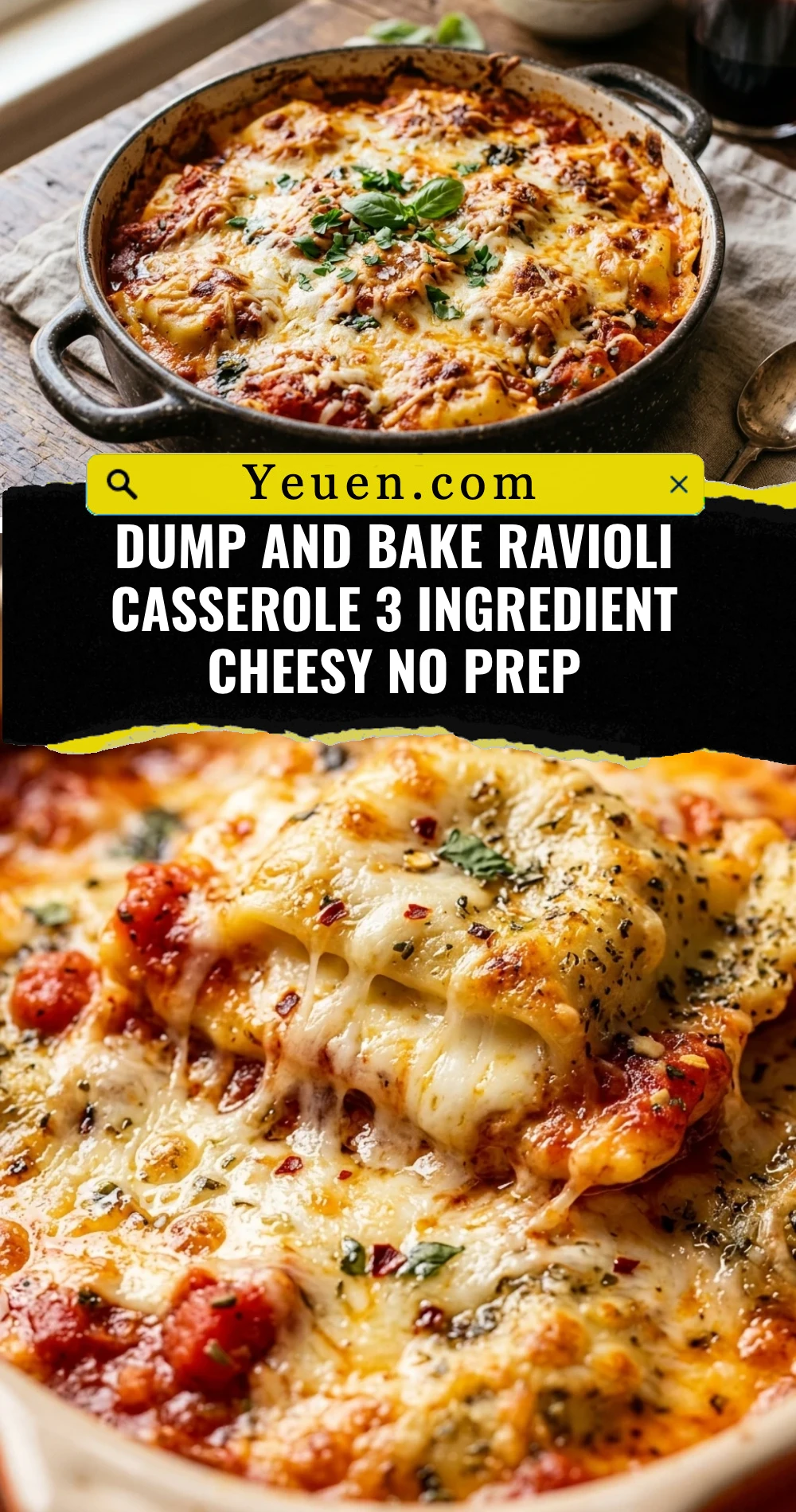 Dump And Bake Ravioli Casserole 3 Ingredient Cheesy No Prep