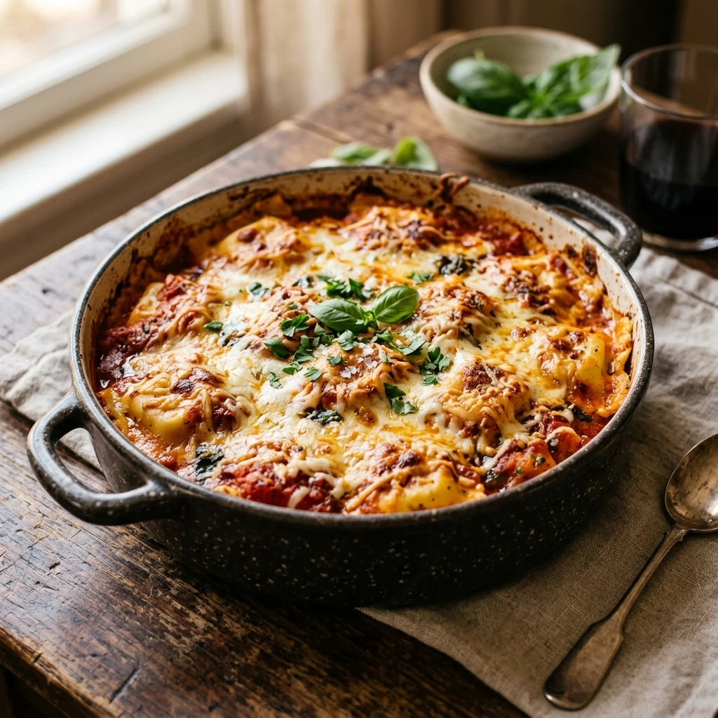 Dump And Bake Ravioli Casserole 3 Ingredient Cheesy No Prep