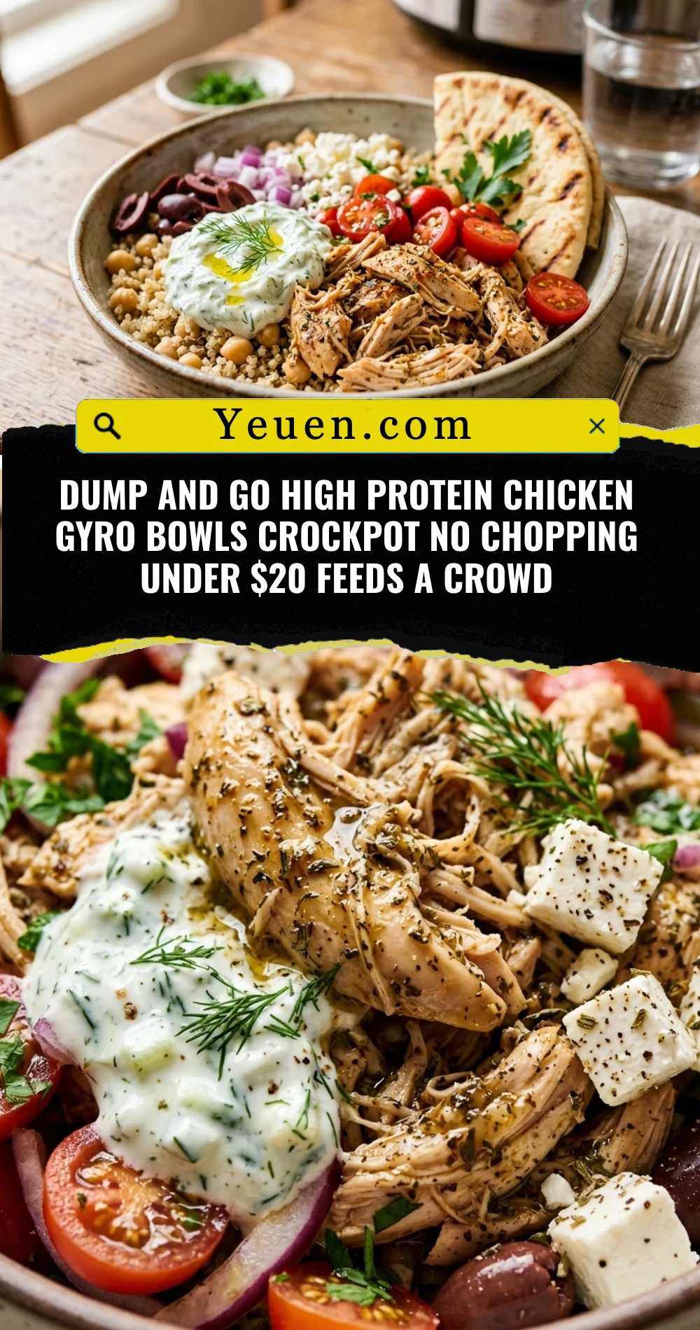 Dump And Go High Protein Chicken Gyro Bowls Crockpot No Chopping Under $20 Feeds A Crowd