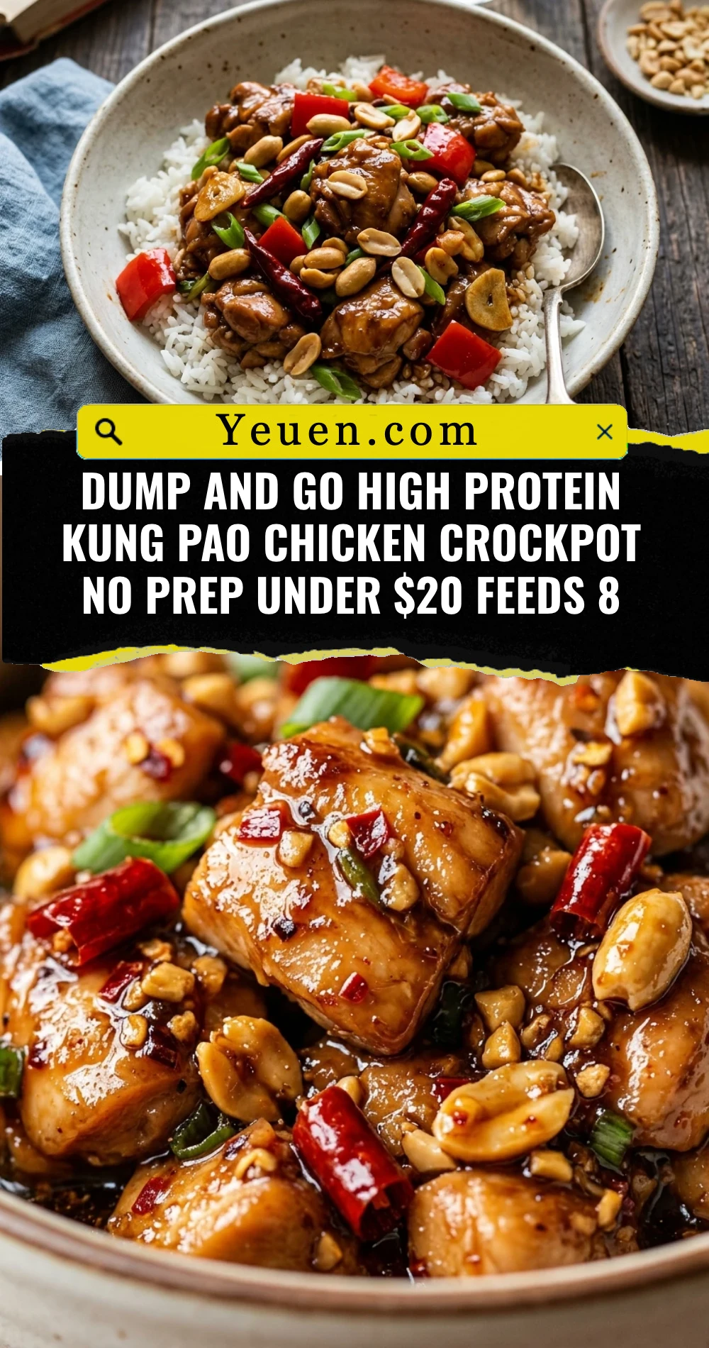 Dump And Go High Protein Kung Pao Chicken Crockpot No Prep Under $20 Feeds 8