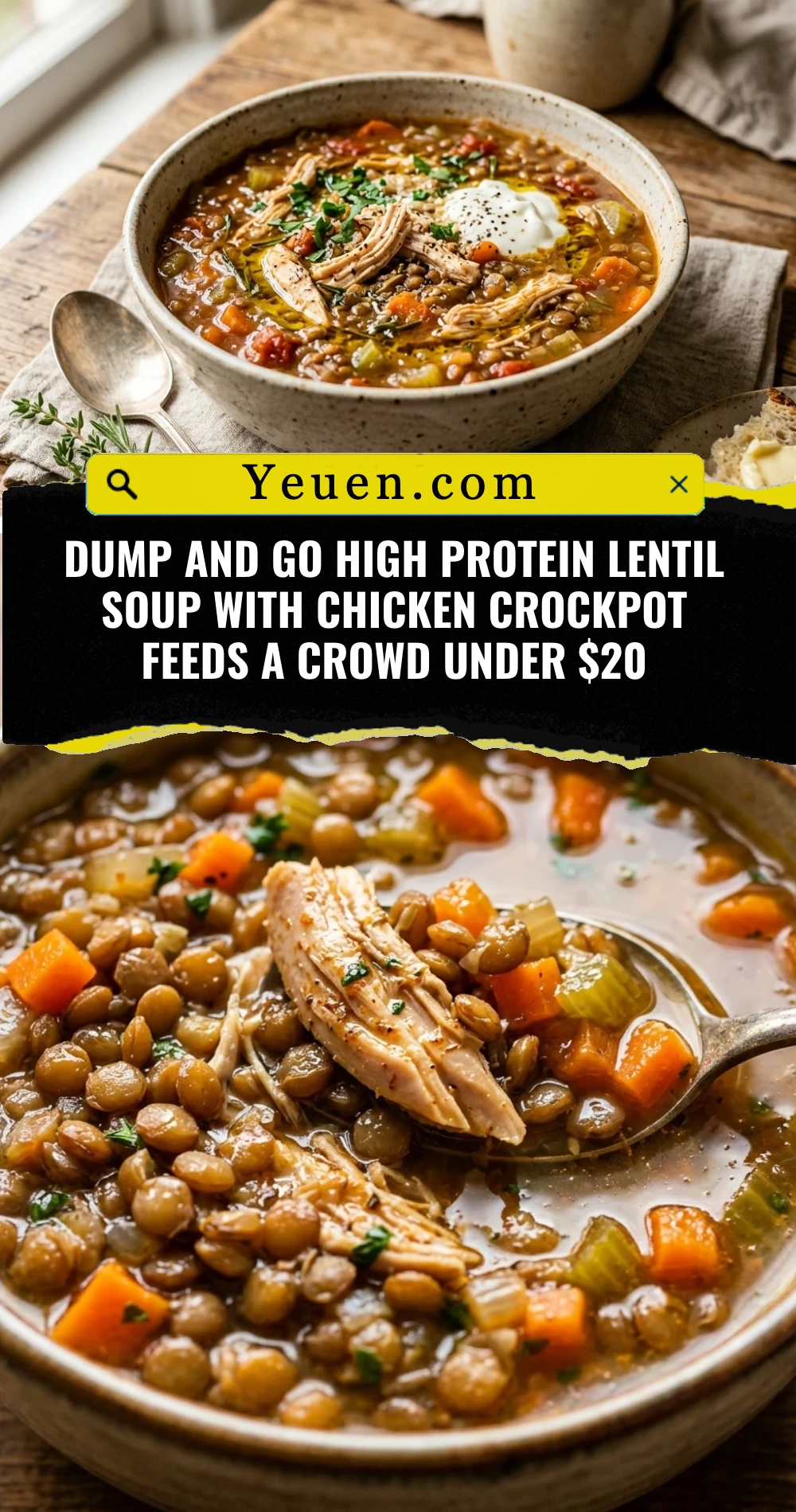 Dump And Go High Protein Lentil Soup With Chicken Crockpot Feeds A Crowd Under $20