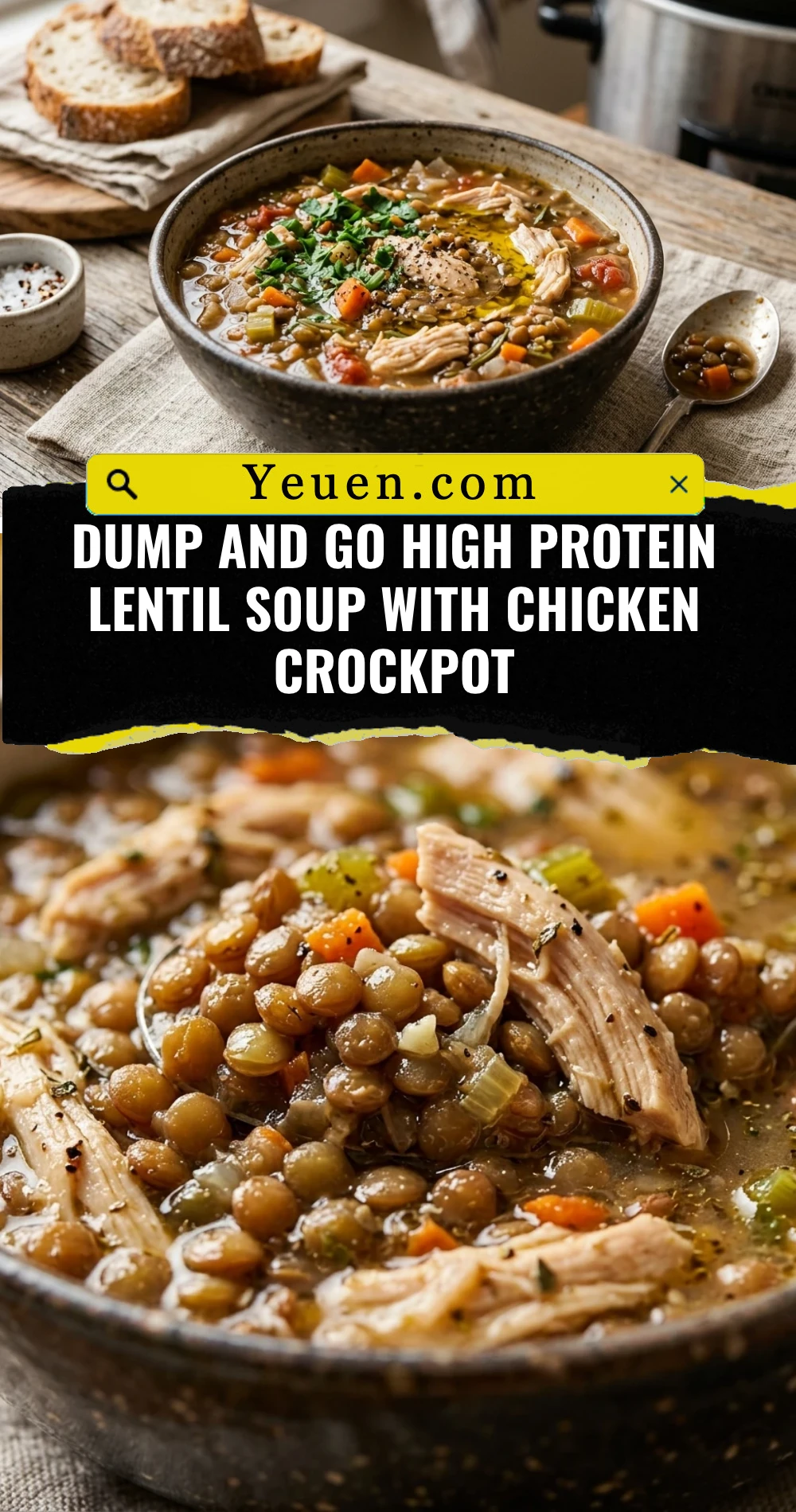 Dump And Go High Protein Lentil Soup With Chicken Crockpot