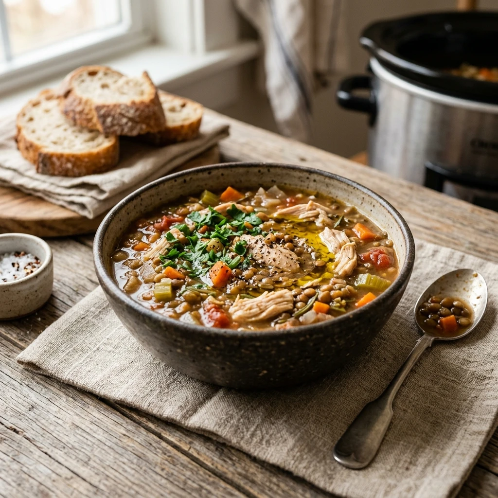 Dump And Go High Protein Lentil Soup With Chicken Crockpot