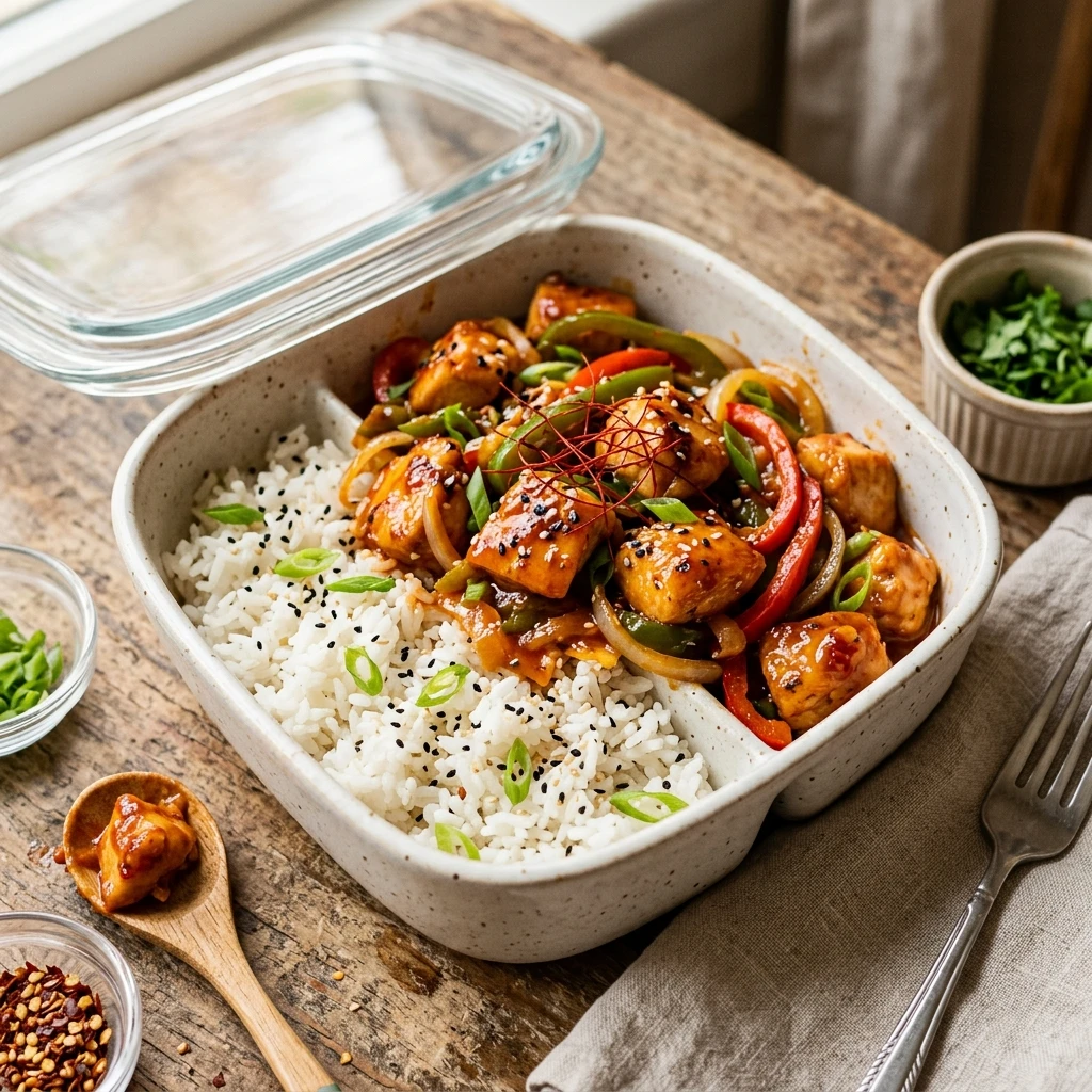 Dump And Walk High Protein Firecracker Chicken And Rice Under $20 Meal Prep
