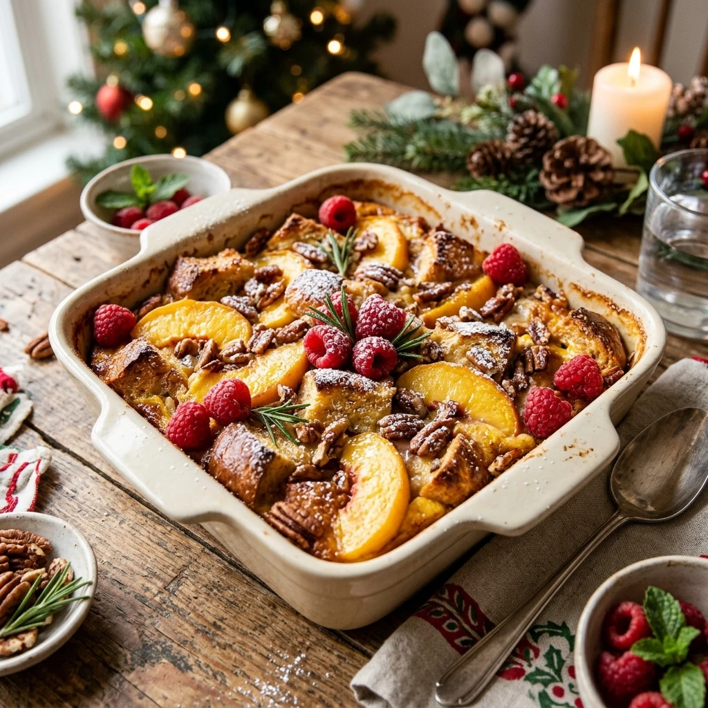 Dump & Bake Peach French Toast Christmas Easy Make Ahead Feed Crowd
