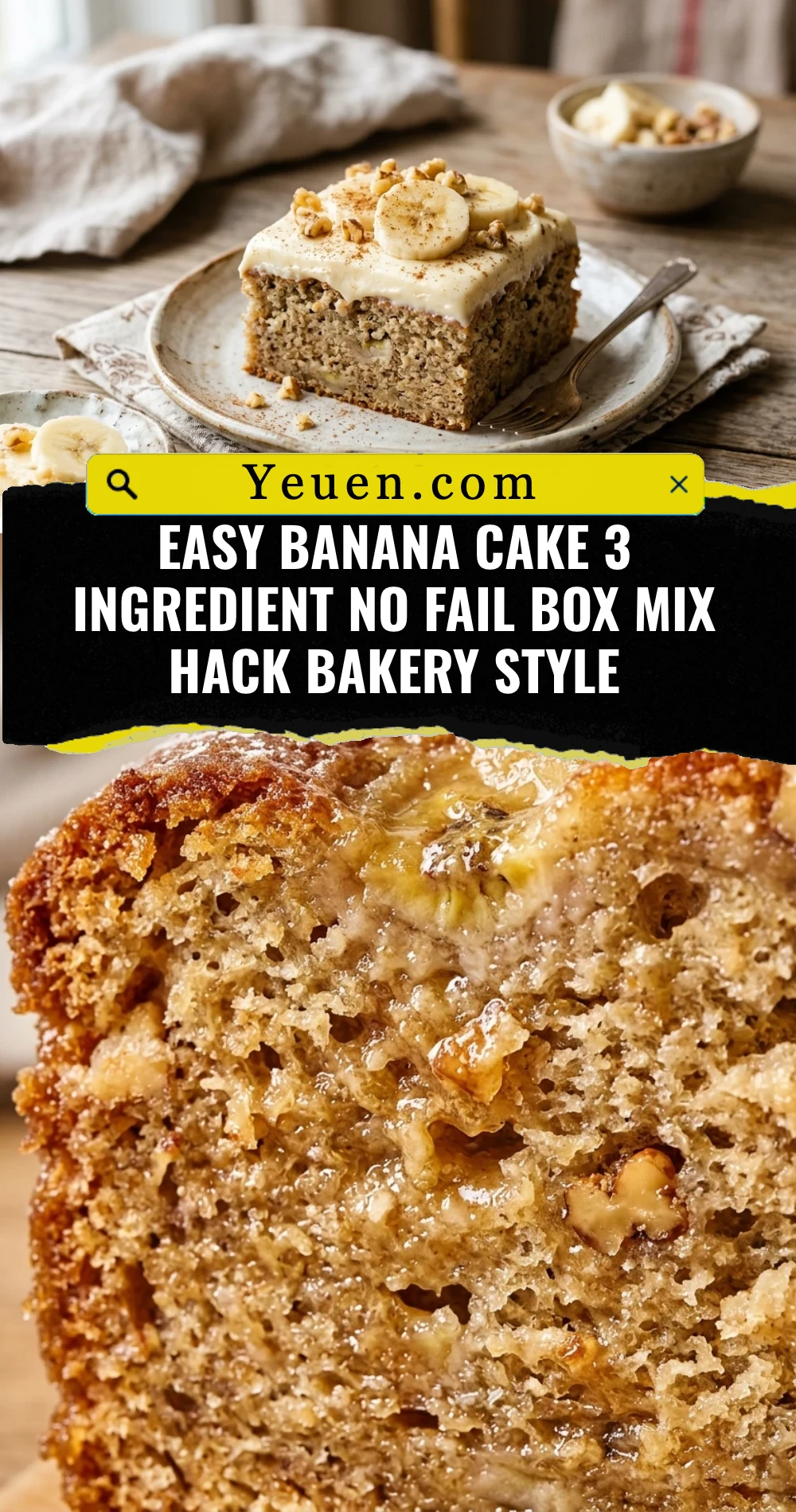 Easy Banana Cake 3 Ingredient No Fail Box Mix Hack Bakery Style