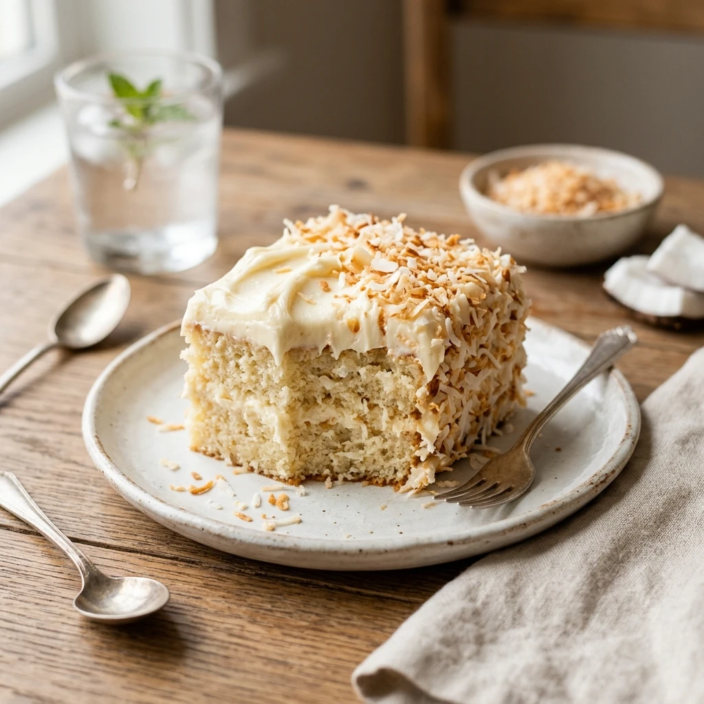 Easy Coconut Cake 3 Ingredient No Fail Box Mix Hack Bakery Style