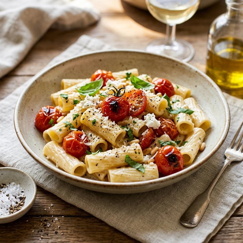 Easy Creamy Goat Cheese Pasta With Tomatoes