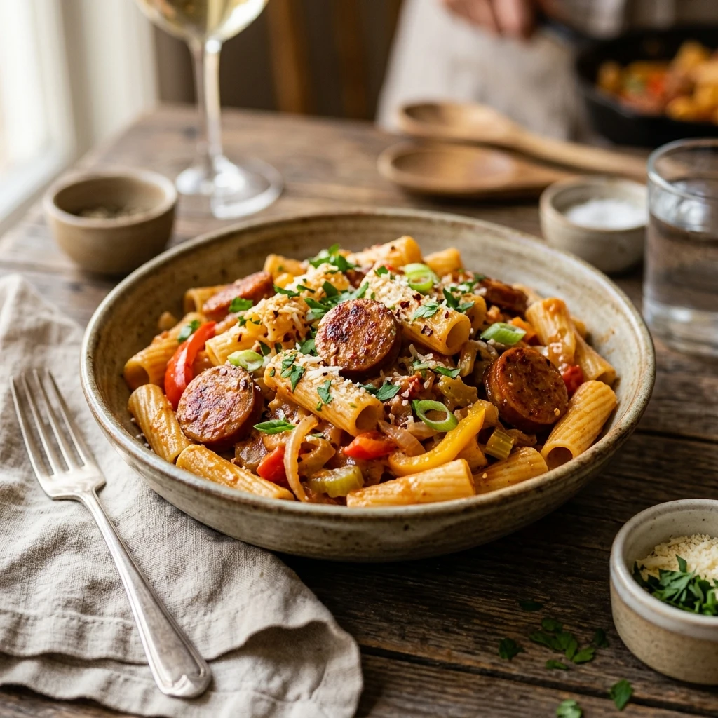 Easy One Pot Cajun Sausage Pasta 20 Minute