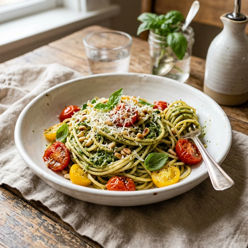Easy Pesto Pasta With Cherry Tomatoes 15 Min