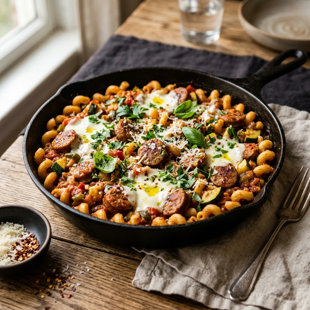 Easy Sausage Pasta Skillet One-Pot Dinner