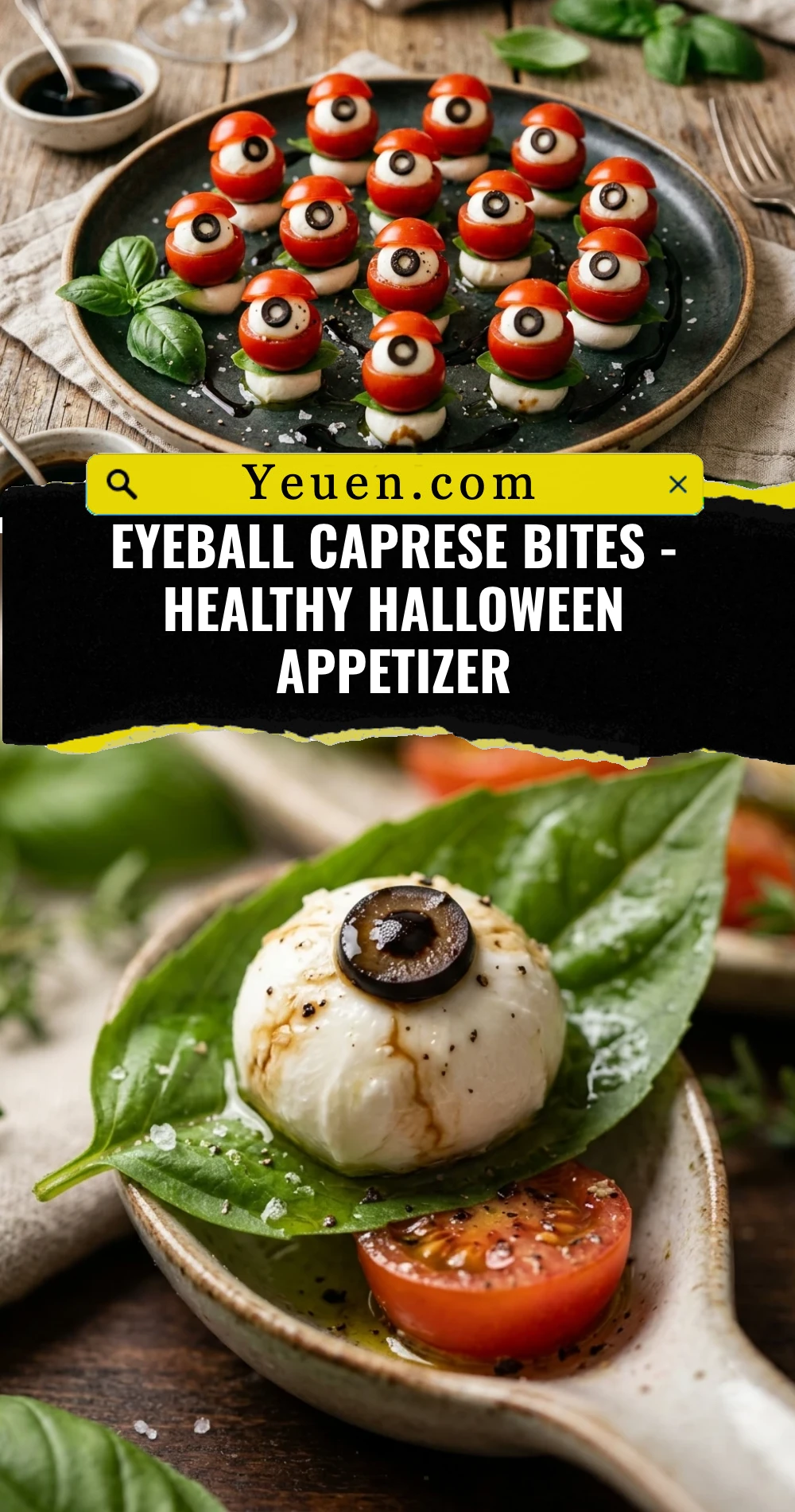 Eyeball Caprese Bites - Healthy Halloween Appetizer