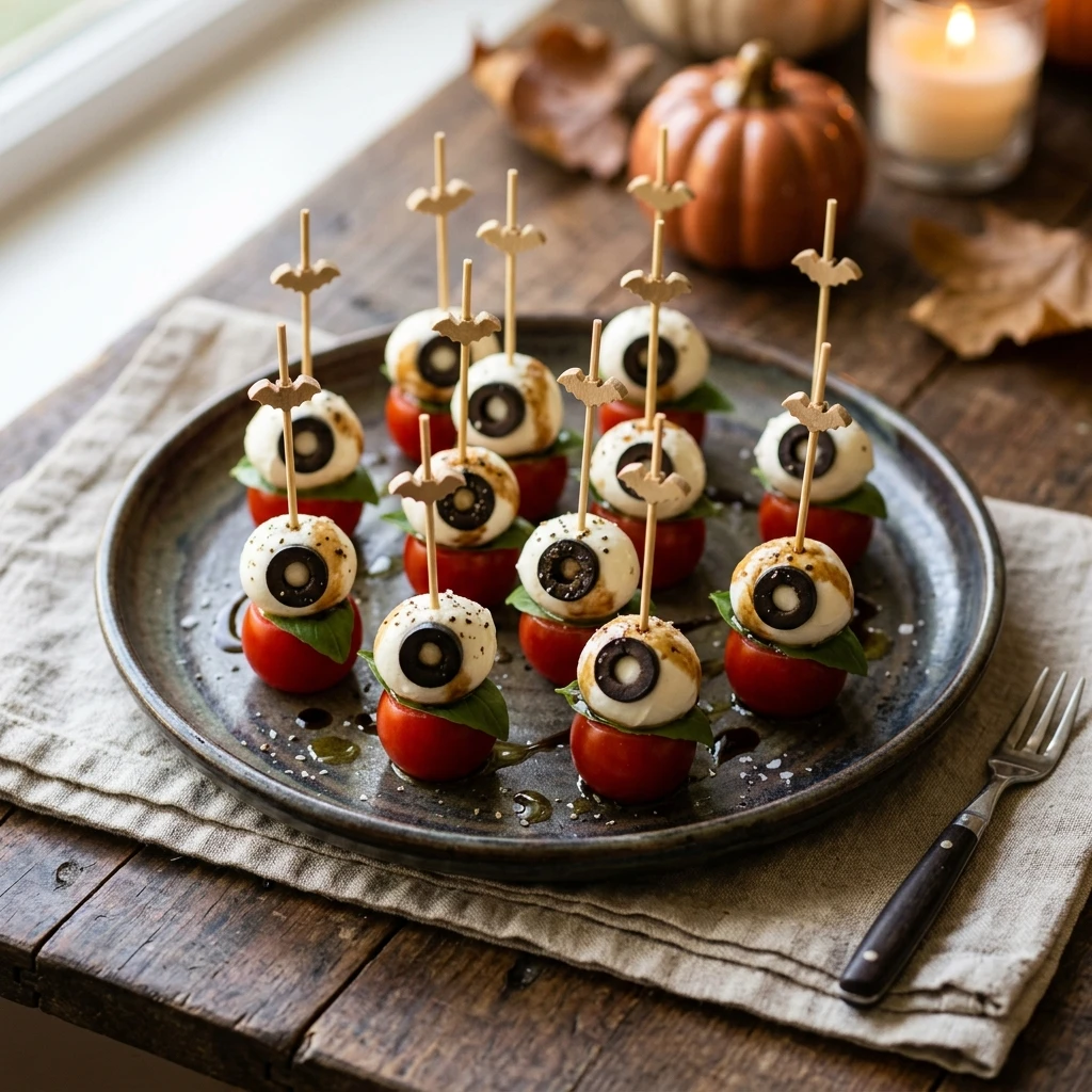 Eyeball Caprese Bites - Healthy Halloween Appetizer