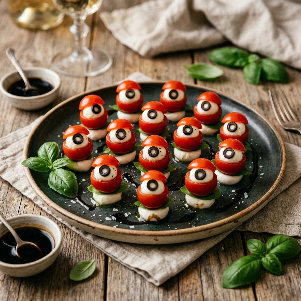 Eyeball Caprese Bites - Healthy Halloween Appetizer