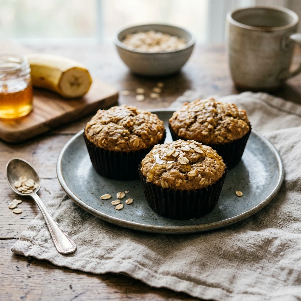 Flourless Banana Oatmeal Muffins (3 Ingredients)