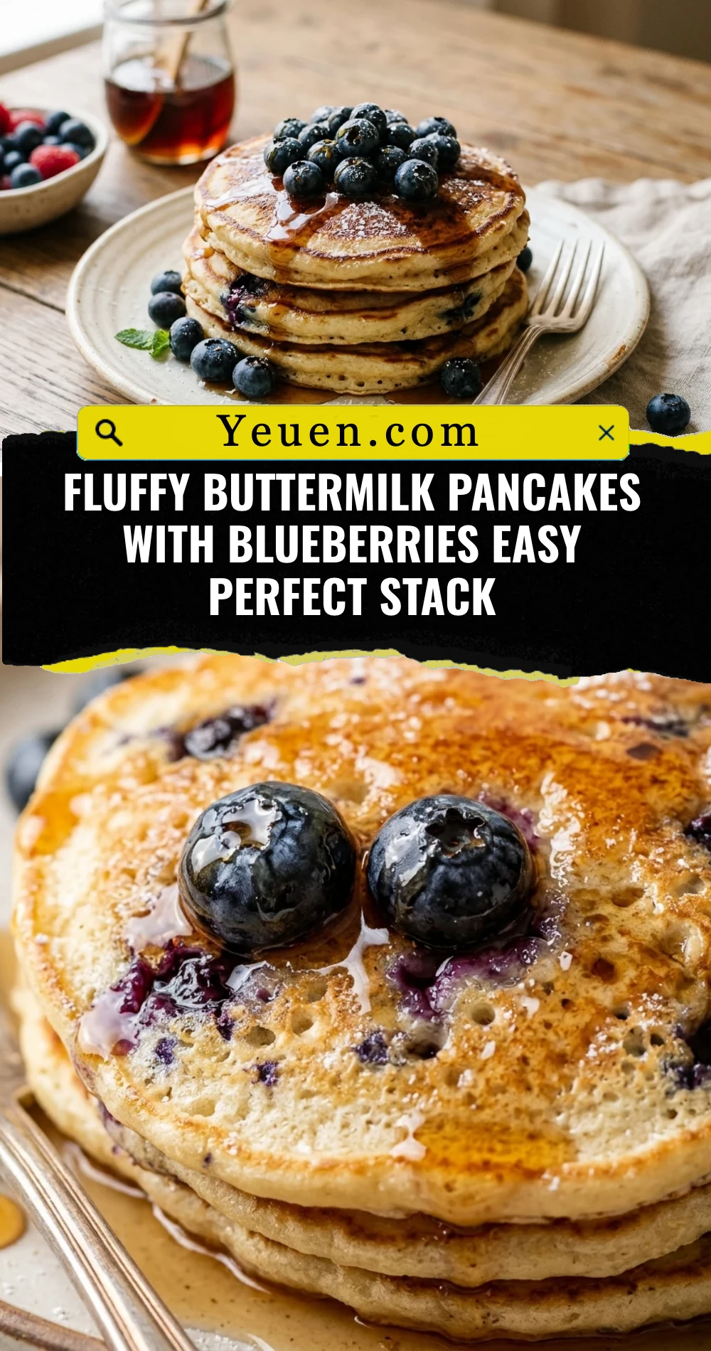 Fluffy Buttermilk Pancakes With Blueberries Easy Perfect Stack