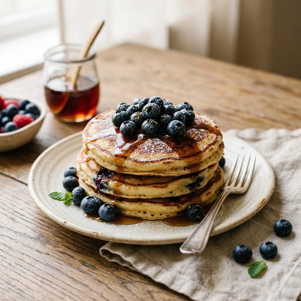 Fluffy Buttermilk Pancakes With Blueberries Easy Perfect Stack