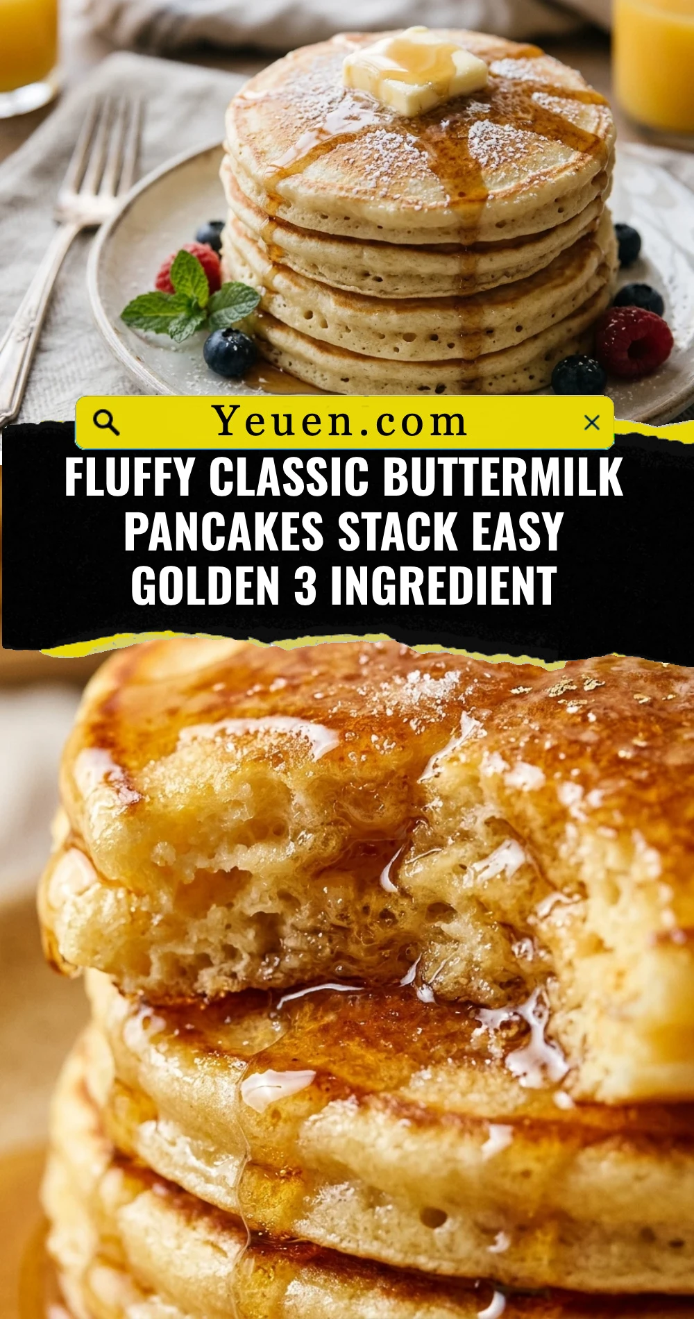 Fluffy Classic Buttermilk Pancakes Stack Easy Golden 3 Ingredient