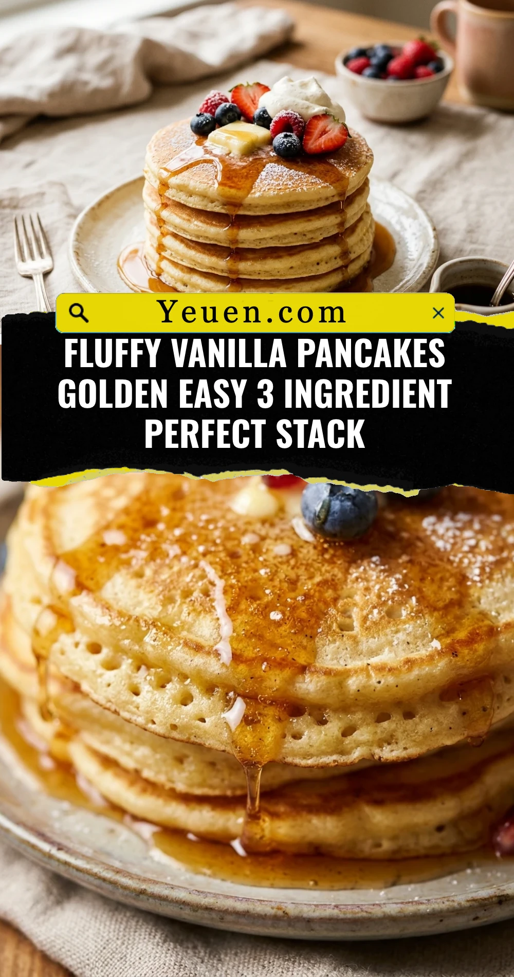 Fluffy Vanilla Pancakes Golden Easy 3 Ingredient Perfect Stack