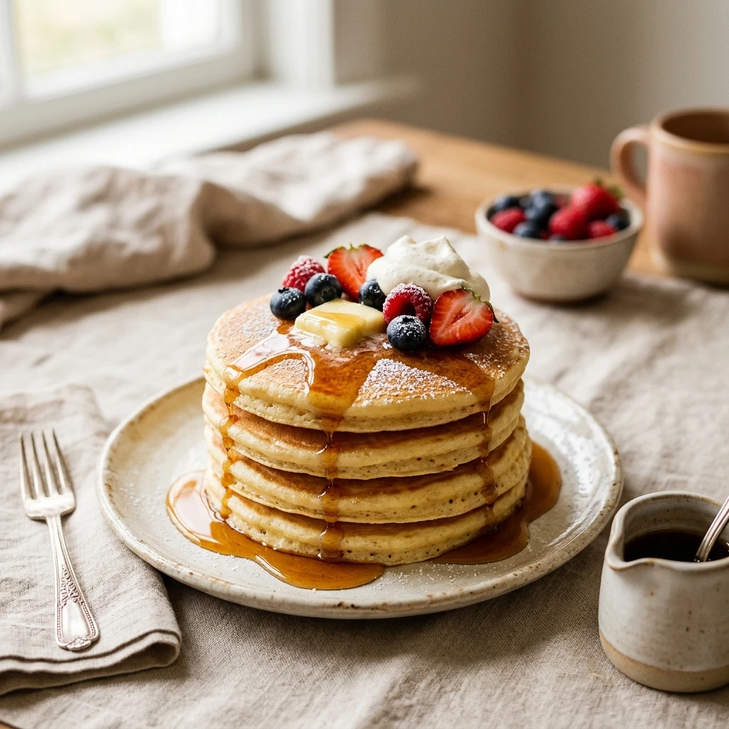 Fluffy Vanilla Pancakes Golden Easy 3 Ingredient Perfect Stack