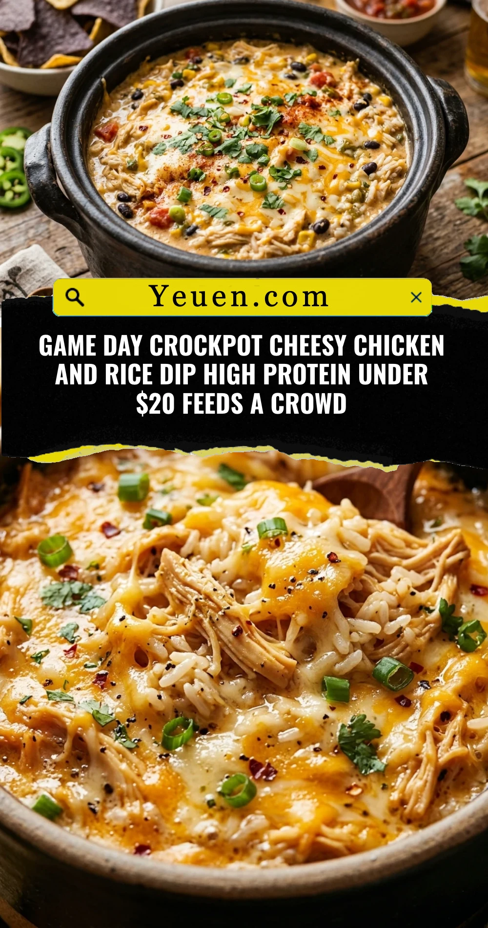 Game Day Crockpot Cheesy Chicken And Rice Dip High Protein Under $20 Feeds A Crowd