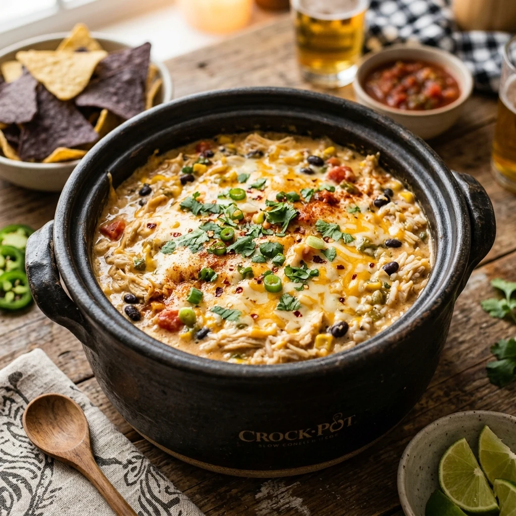 Game Day Crockpot Cheesy Chicken And Rice Dip High Protein Under $20 Feeds A Crowd