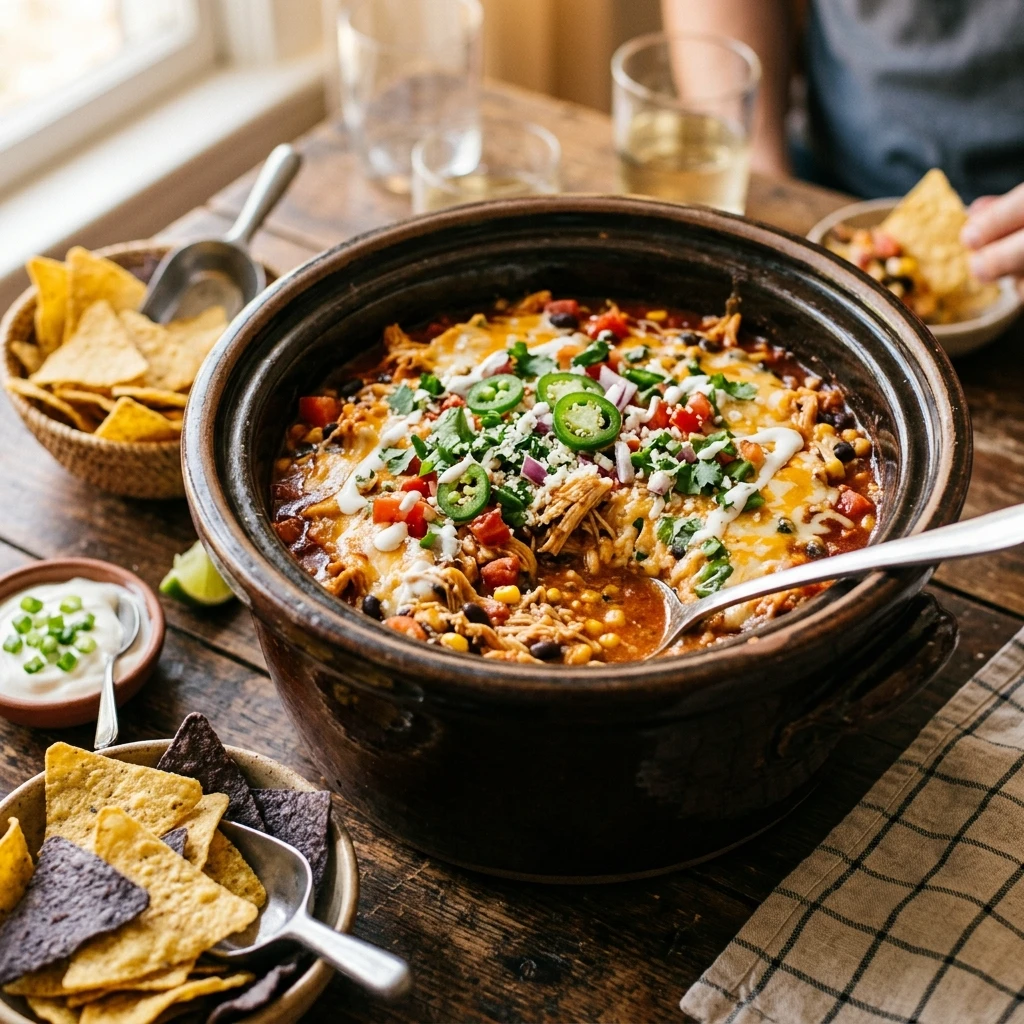 Game Day Crockpot Chicken Enchilada Dip High Protein Crowd Under $20