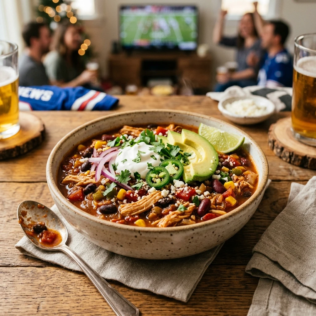 Game Day High Protein Crockpot Chicken Chili That Feeds A Crowd
