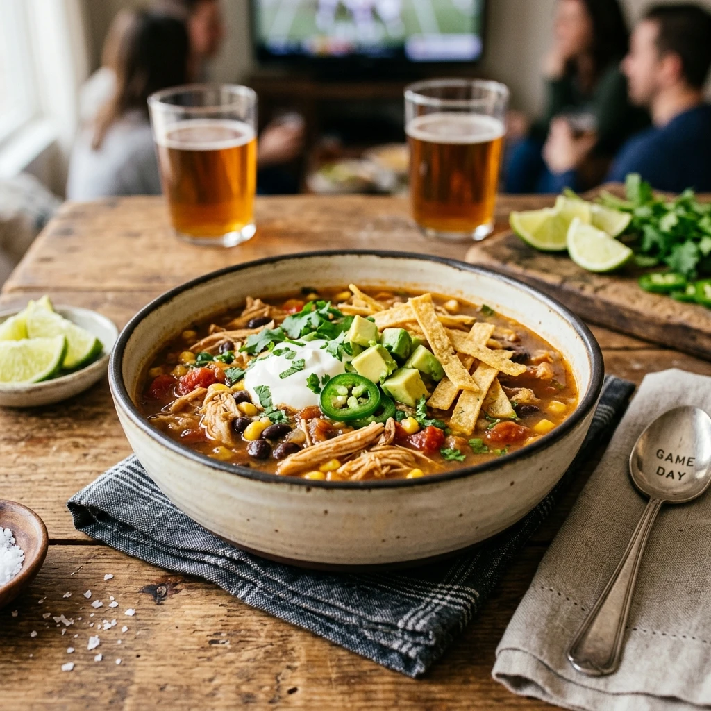 Game Day High Protein Crockpot Chicken Tortilla Soup That Feeds A Crowd Under $20
