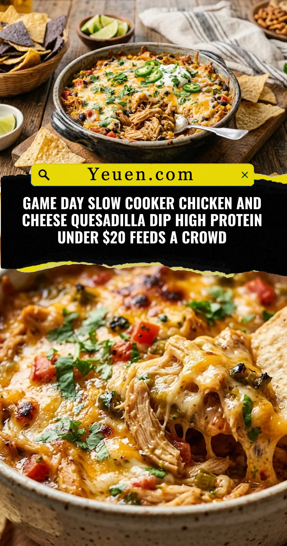 Game Day Slow Cooker Chicken And Cheese Quesadilla Dip High Protein Under $20 Feeds A Crowd