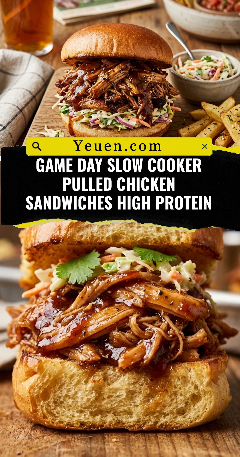 Game Day Slow Cooker Pulled Chicken Sandwiches High Protein