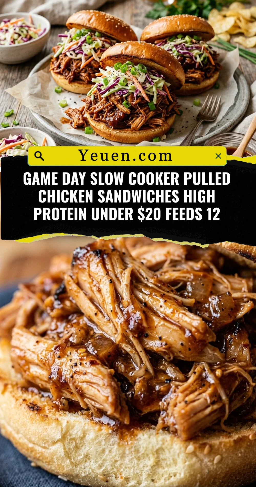 Game Day Slow Cooker Pulled Chicken Sandwiches High Protein Under $20 Feeds 12