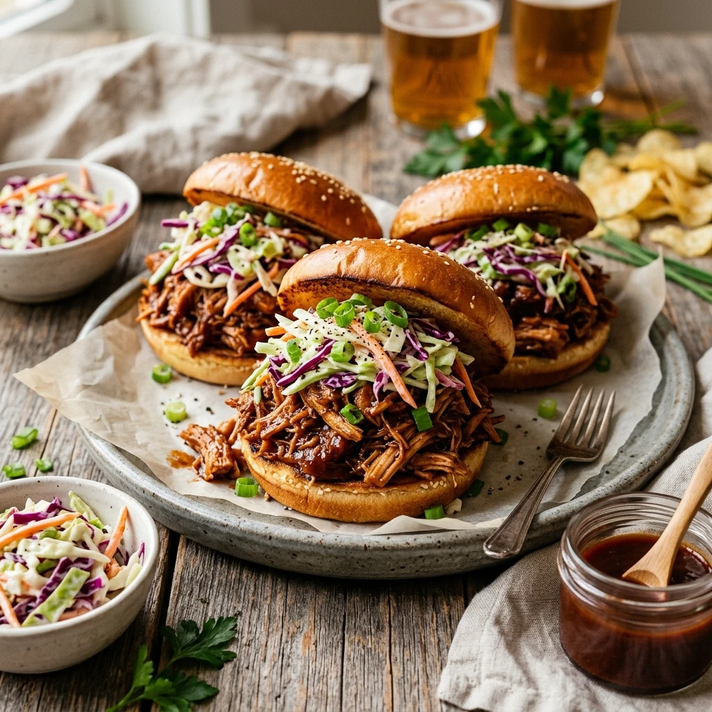 Game Day Slow Cooker Pulled Chicken Sandwiches High Protein Under $20 Feeds 12