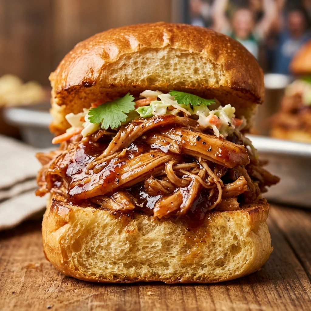 Game Day Slow Cooker Pulled Chicken Sandwiches High Protein