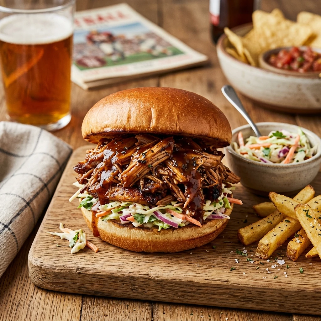 Game Day Slow Cooker Pulled Chicken Sandwiches High Protein