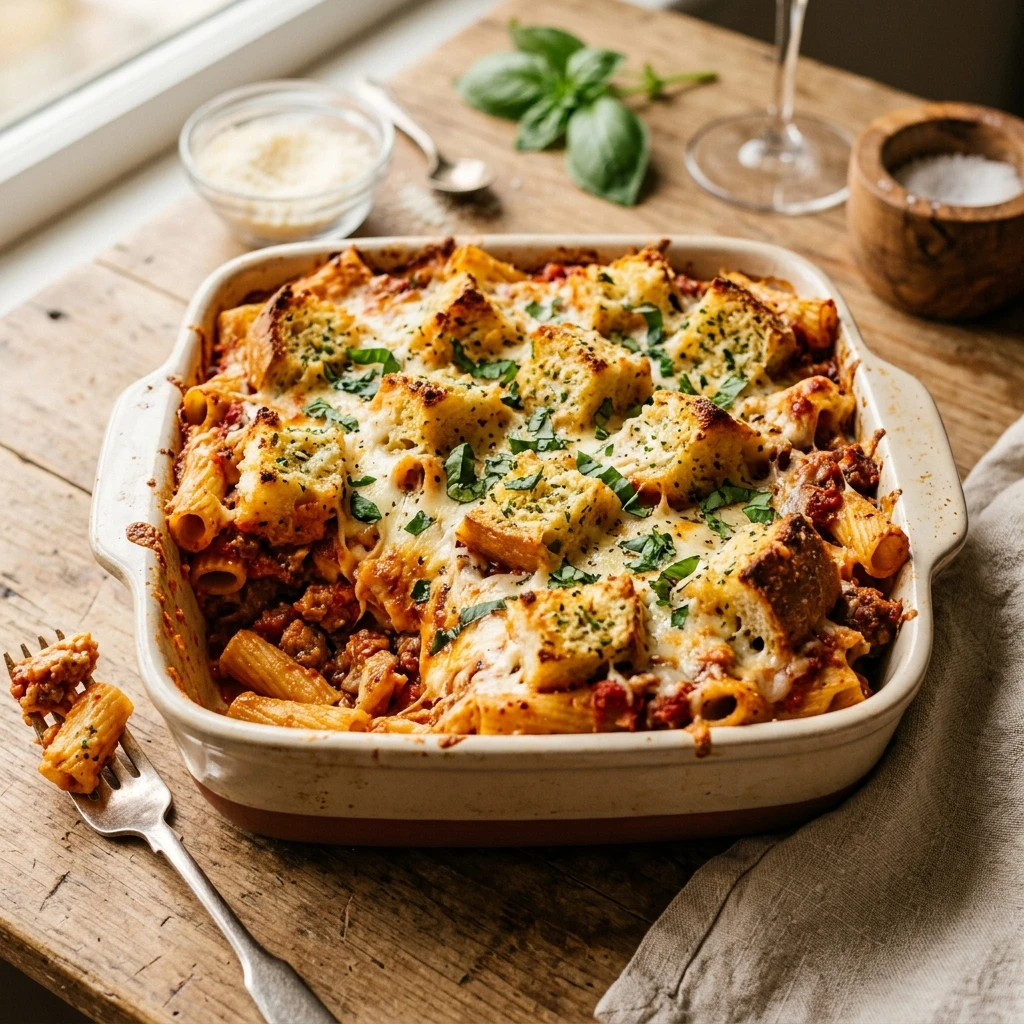 Garlic Bread Pasta Bake - 2 in 1!
